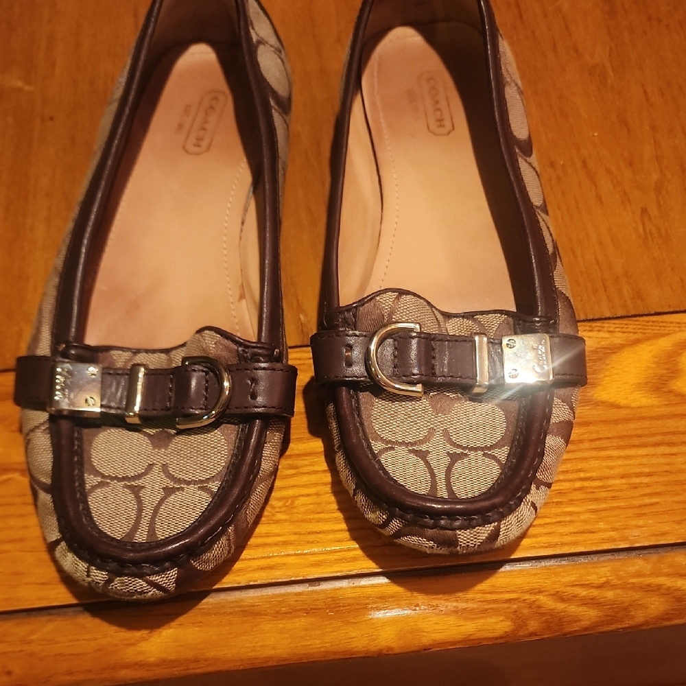 Coach Signature Brown Flats with Buckle Detail Worn Once
